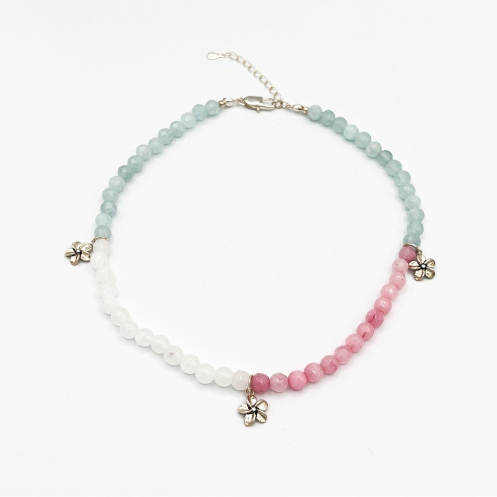Silver cherry blossom beaded necklace